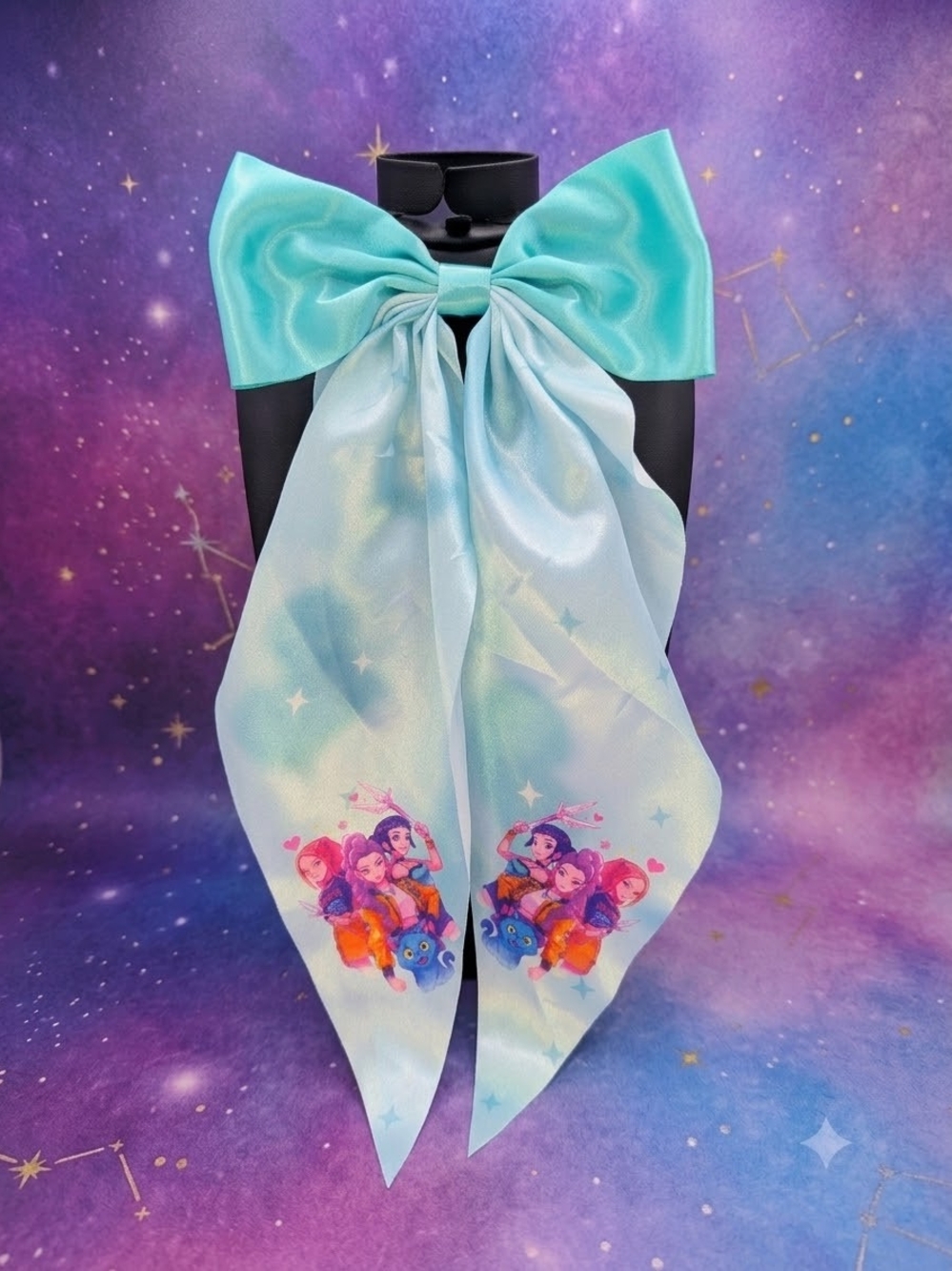 Teal Kpop Demon Hunters Huntrix Large Silky Style Hairbow